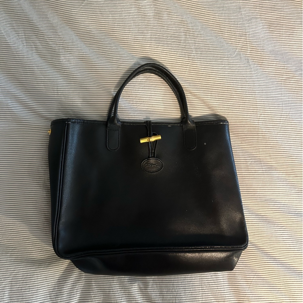 Longchamp Black Leather Tote Bag VINTAGE